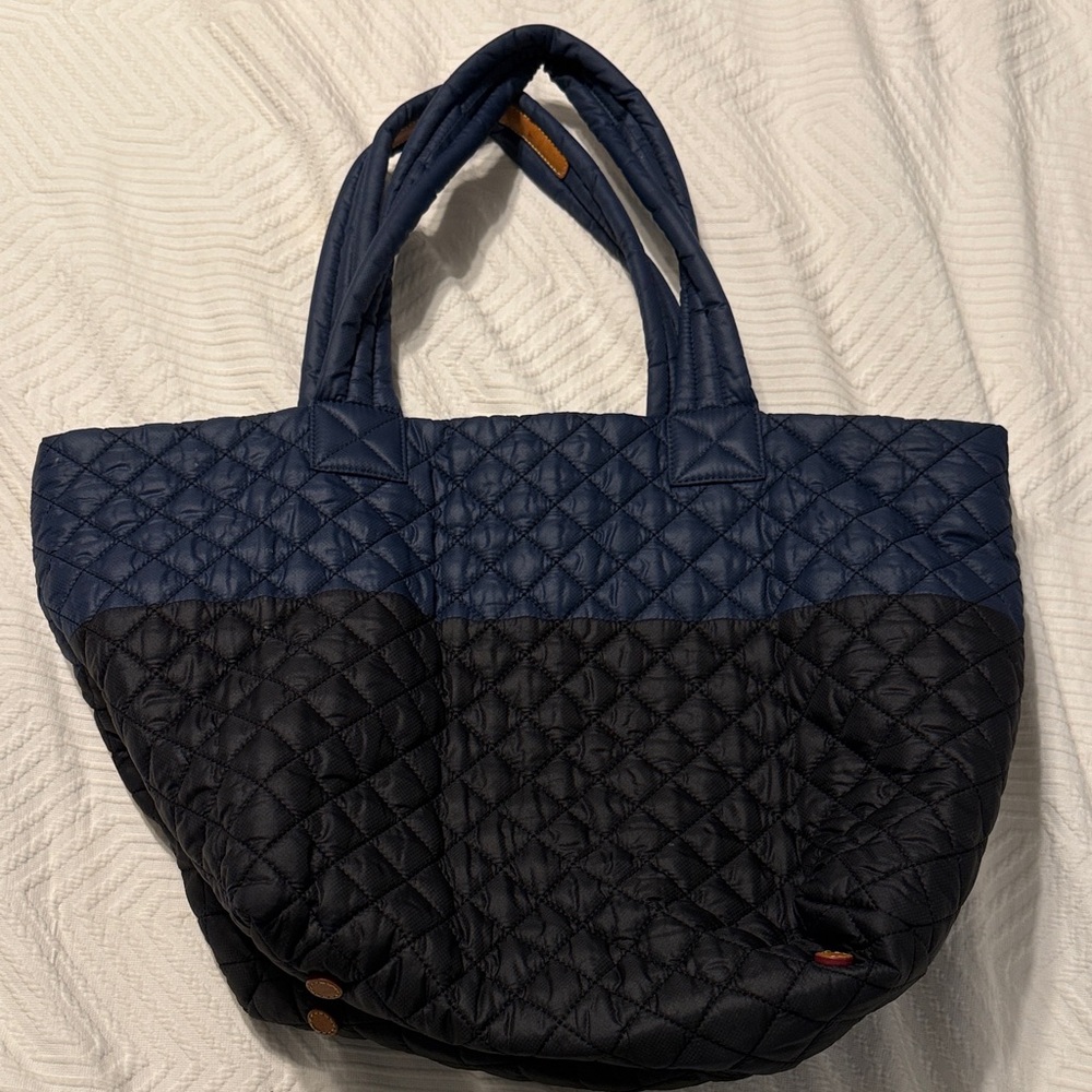 MZ Wallace Medium Metro Quilted Tote in Deep Blue and Black - Picture 3 of 5